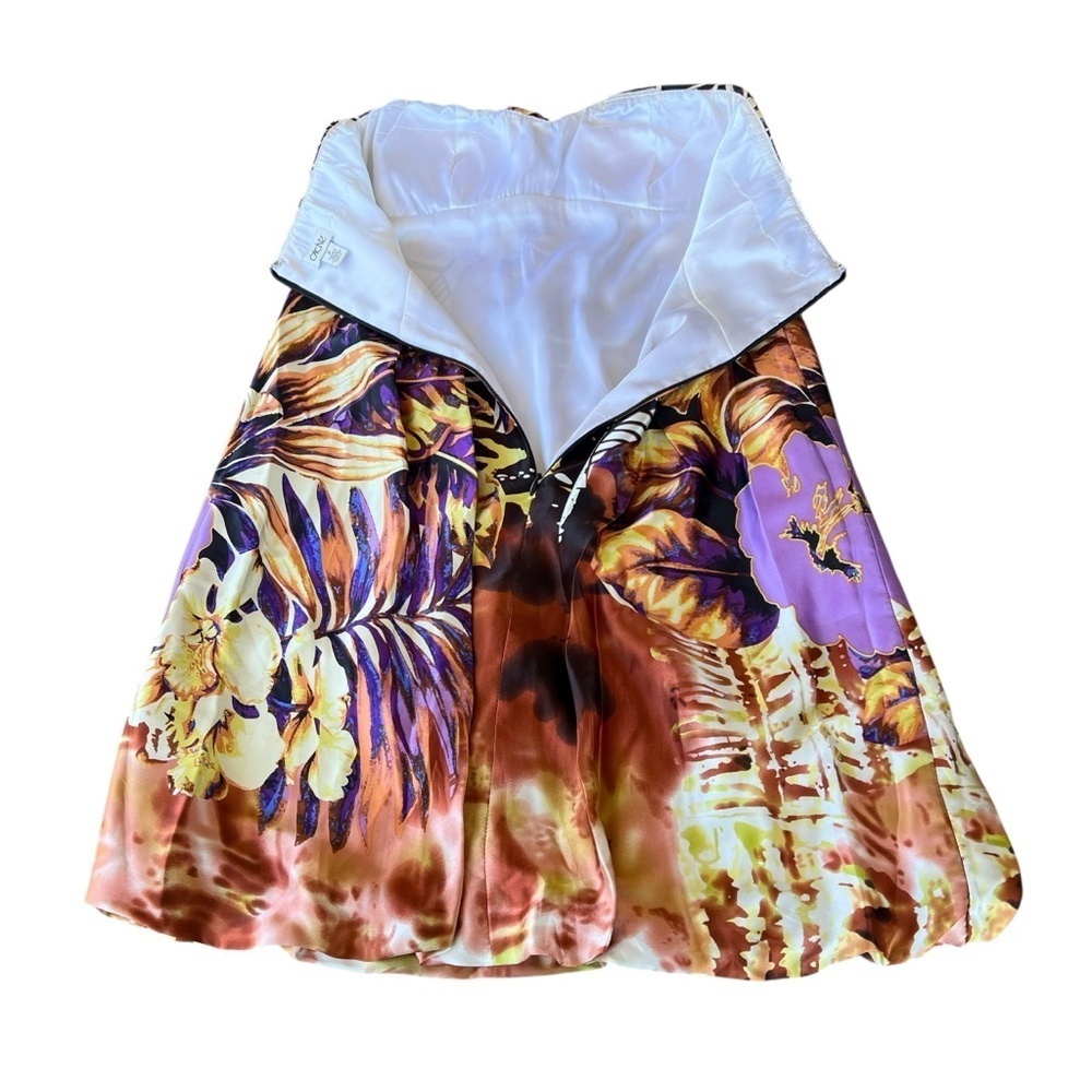 Vintage 90s Cache Silk Strapless Bubble Dress Tropical Floral Resort-wear Sz 2 - Picture 8 of 16